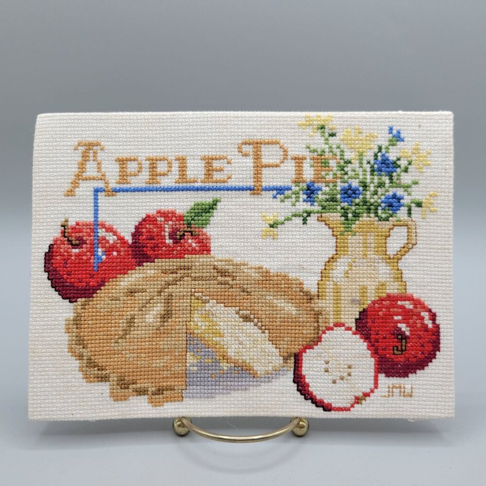 Handmade Cross Stitch Apple Pie Design Kitchen Wall Art